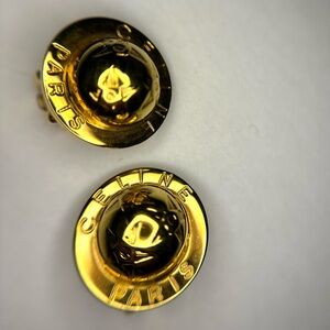 CELINE Gold Plated Emblem Button Earring Clips